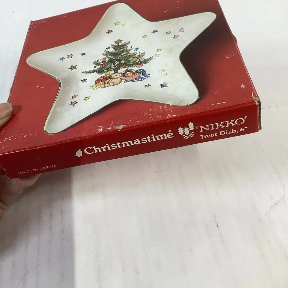 Nikko Japan Christmas Tree Dish Star Shaped Porcelain Trinket 6” Candy Dish